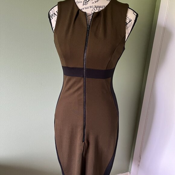 Aussie designer Cue ponte half zip stretch sheath dress - Picture 1 of 6